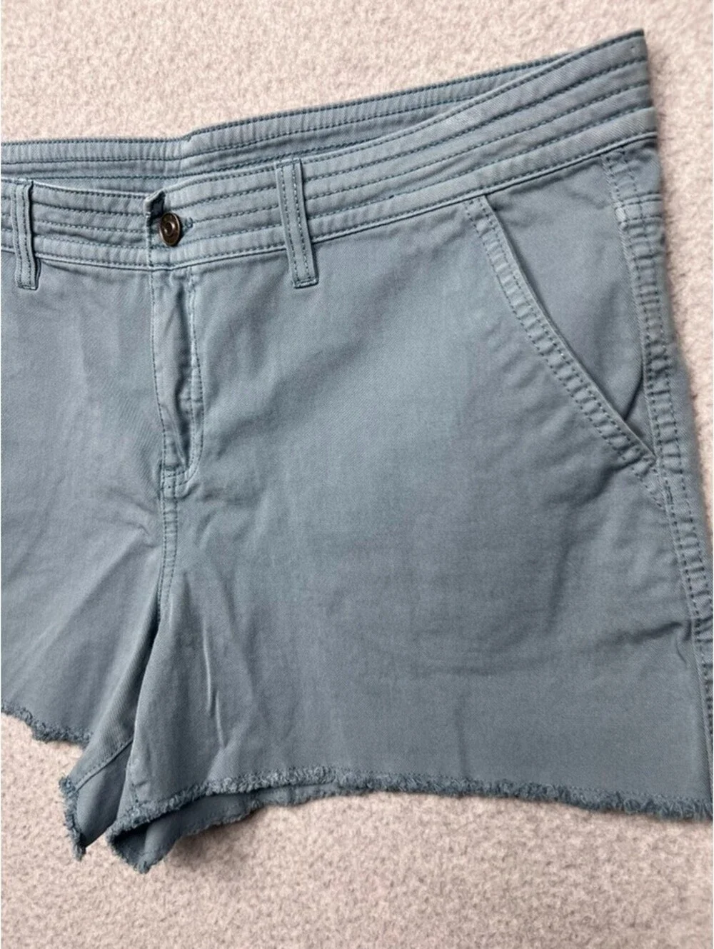 prAna Sancho Organic Cotton Stretch Shorts 14 Blue Gray Raw Hem Hiking Chino